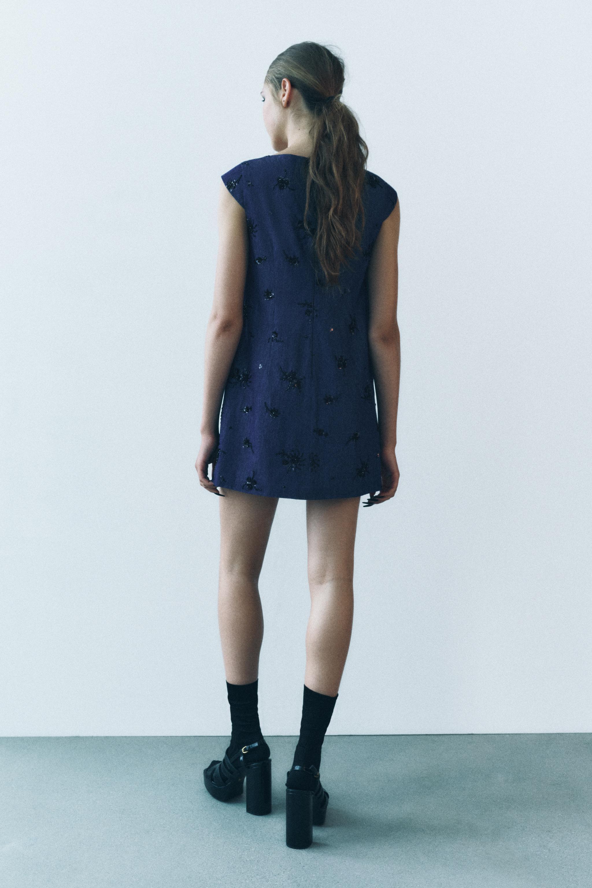 BEADED DENIM EFFECT DRESS ZW COLLECTION Product Image