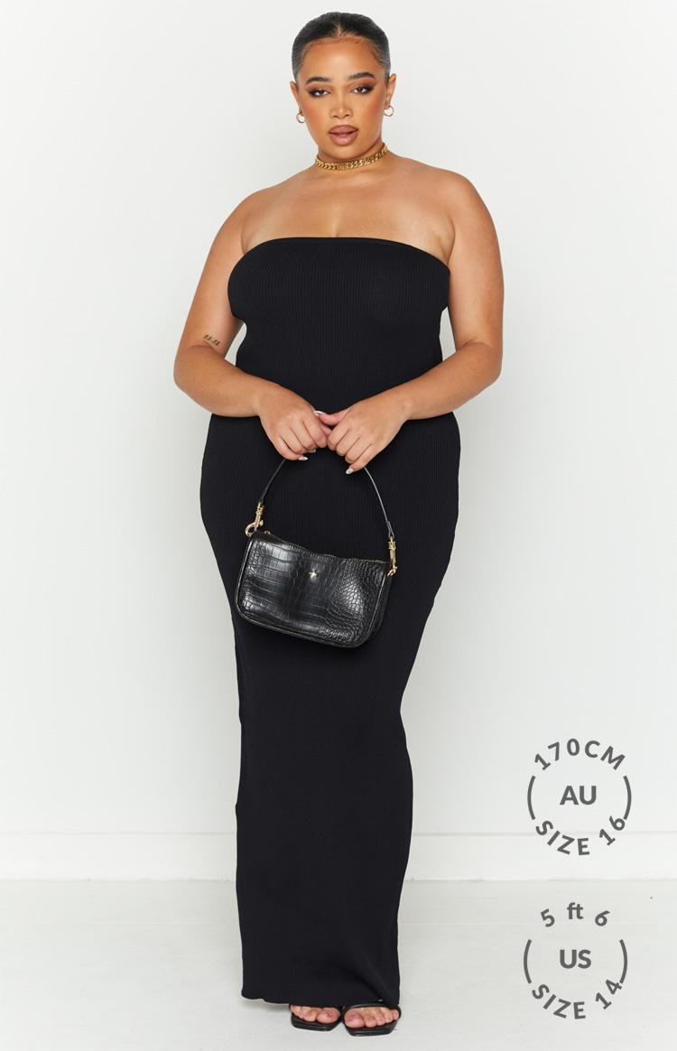 Ava Black Strapless Knit Maxi Dress Product Image