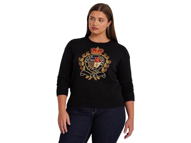 Lauren Ralph Lauren Plus-Size Intarsia-Knit Crest Cotton-Blend Sweater Women's Sweater Product Image