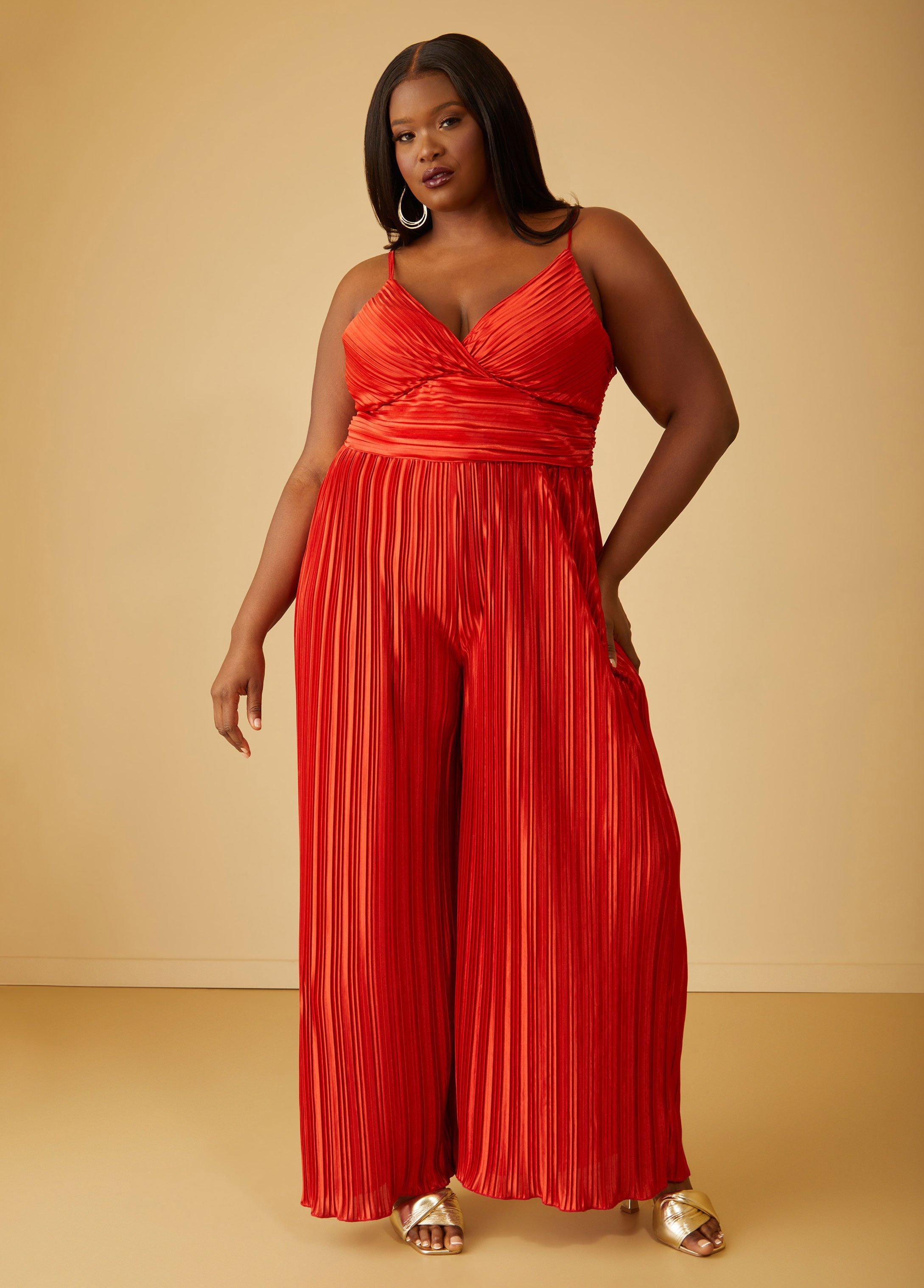 Plus Size Plisse Satin Jumpsuit, - Ashley Stewart Product Image