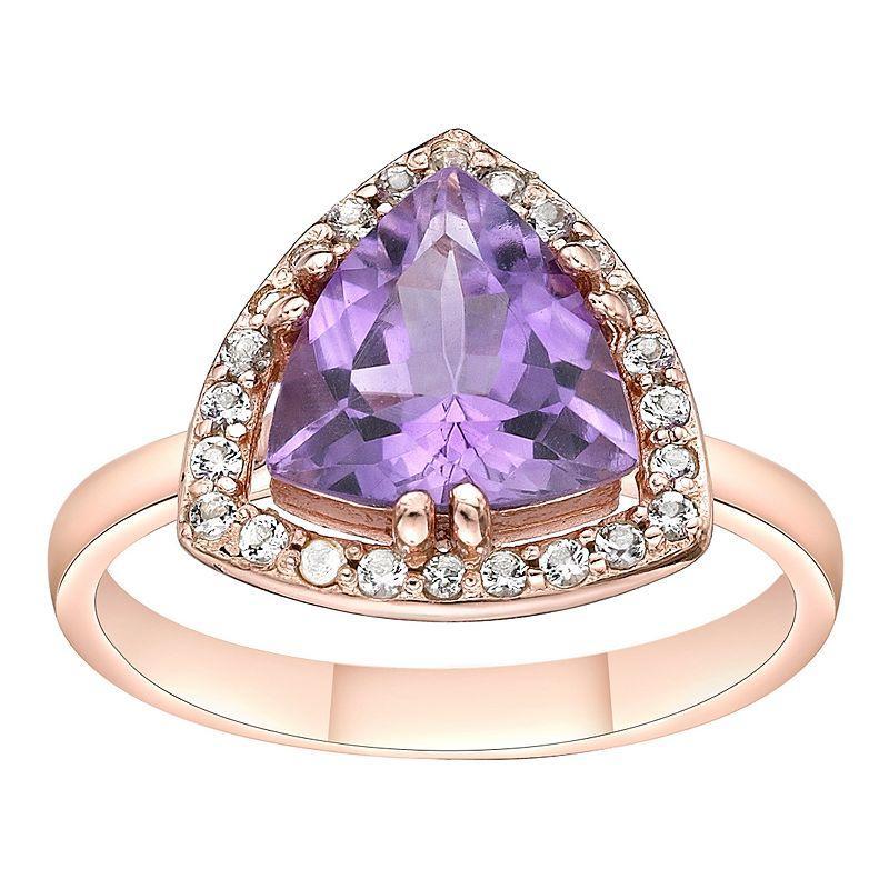 Gemminded 18k Rose Gold Over Sterling Silver White Topaz & Amethyst Ring, Womens Pink Tone Product Image