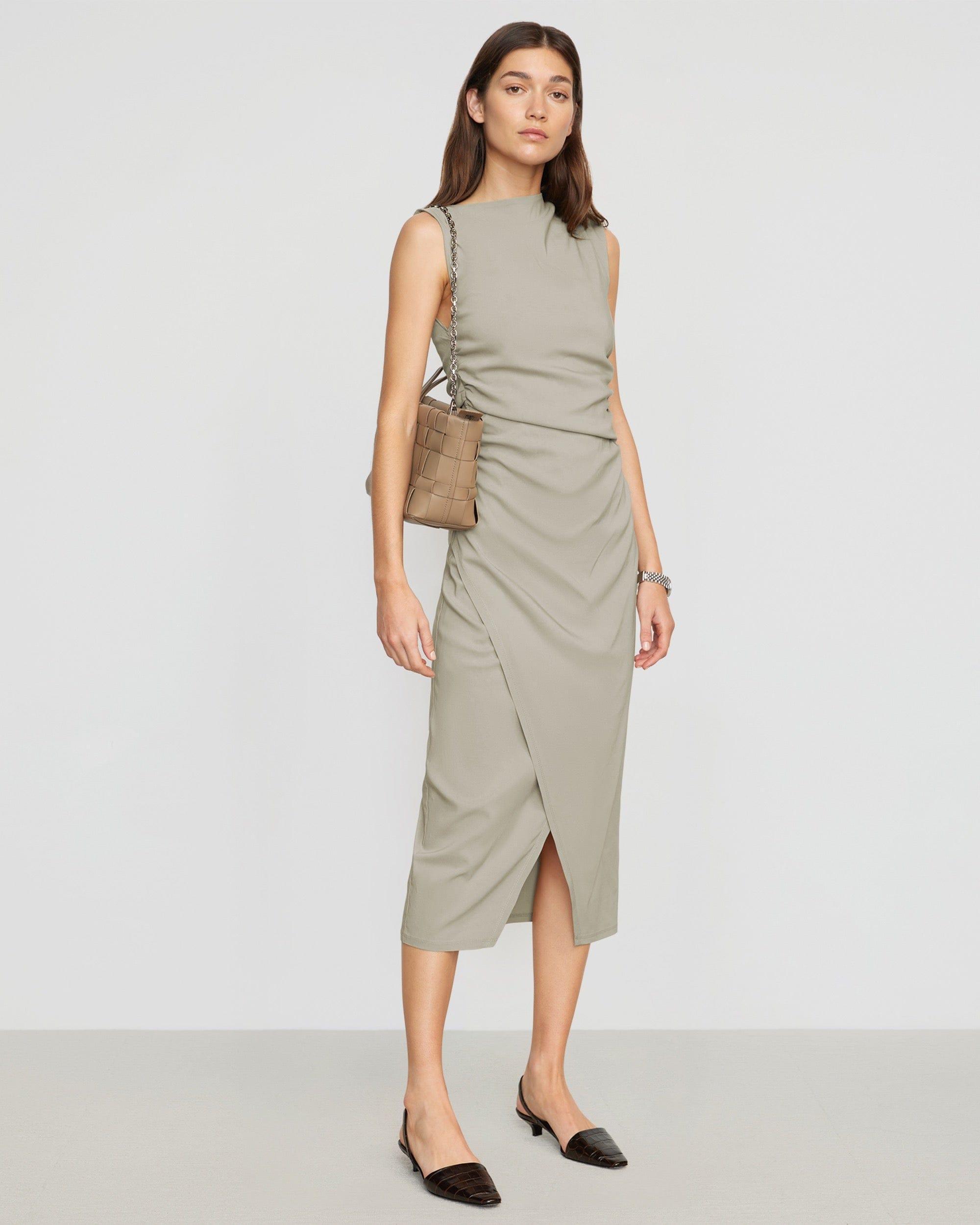 Manon Asymmetric-Neck Ruched Dress Product Image