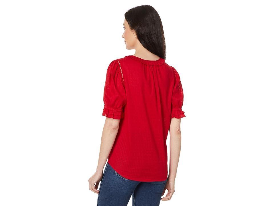 Tommy Hilfiger Dobby Stripe Puff Sleeve Top (Scarlet) Women's Clothing Product Image