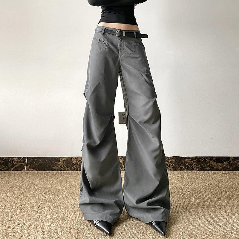 Low Waist Ruched Wide-Leg Baggy Pants Product Image