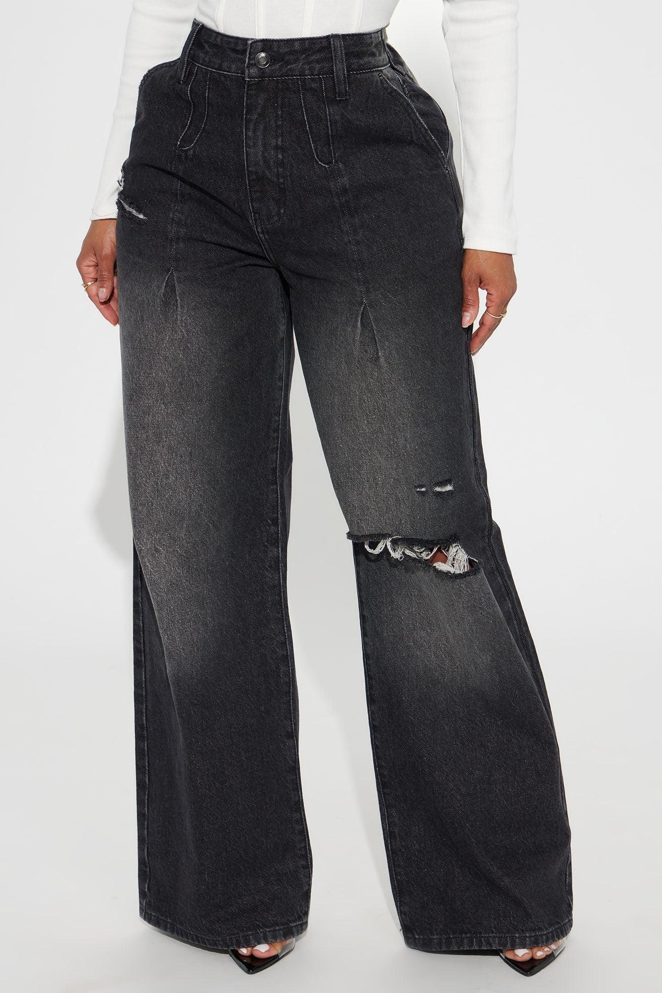 Such A Game Changer Ripped Pleated Trouser Jeans - Black Wash Product Image