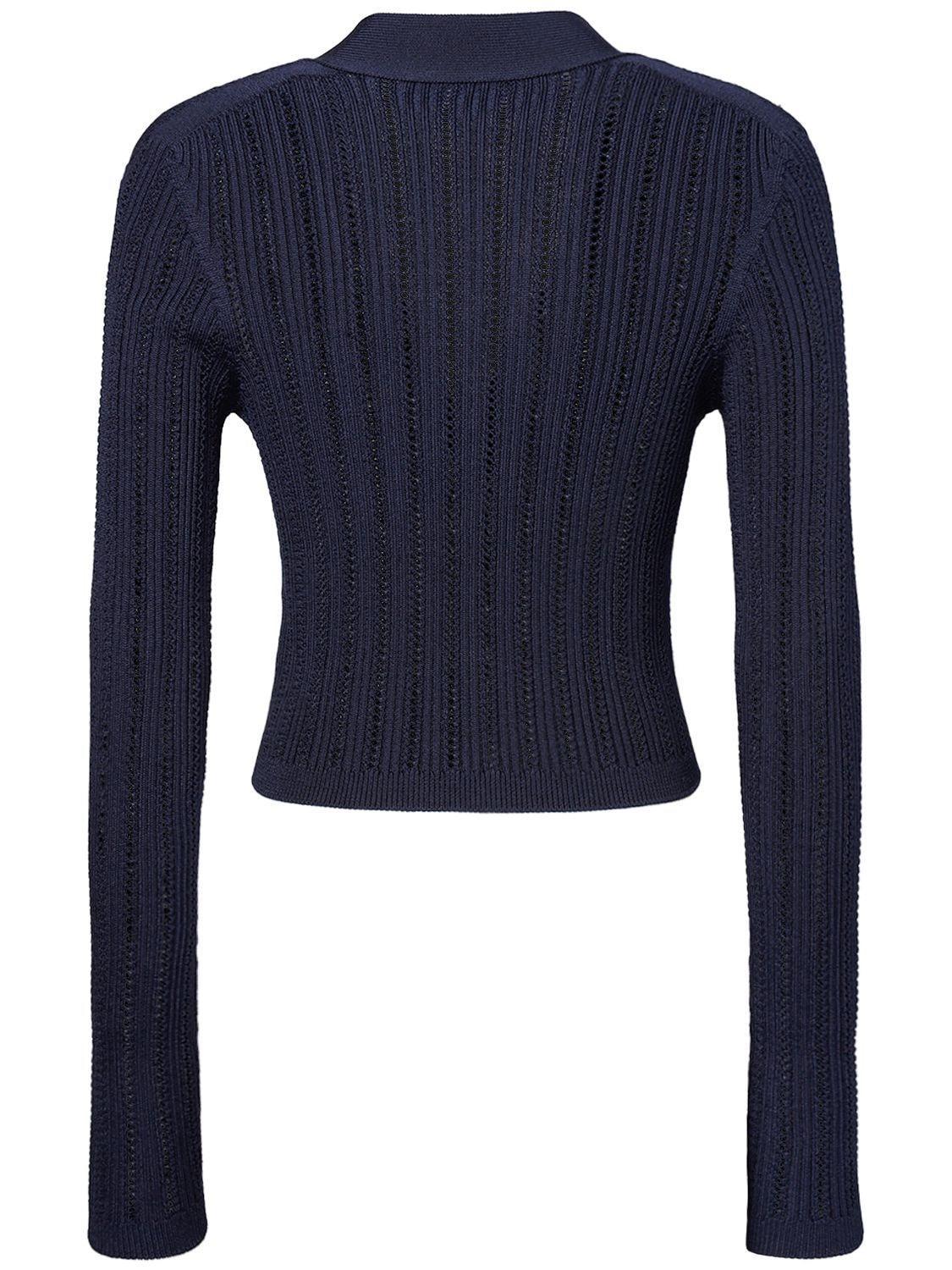 Cropped Knit Viscose Cardigan In Navy product image