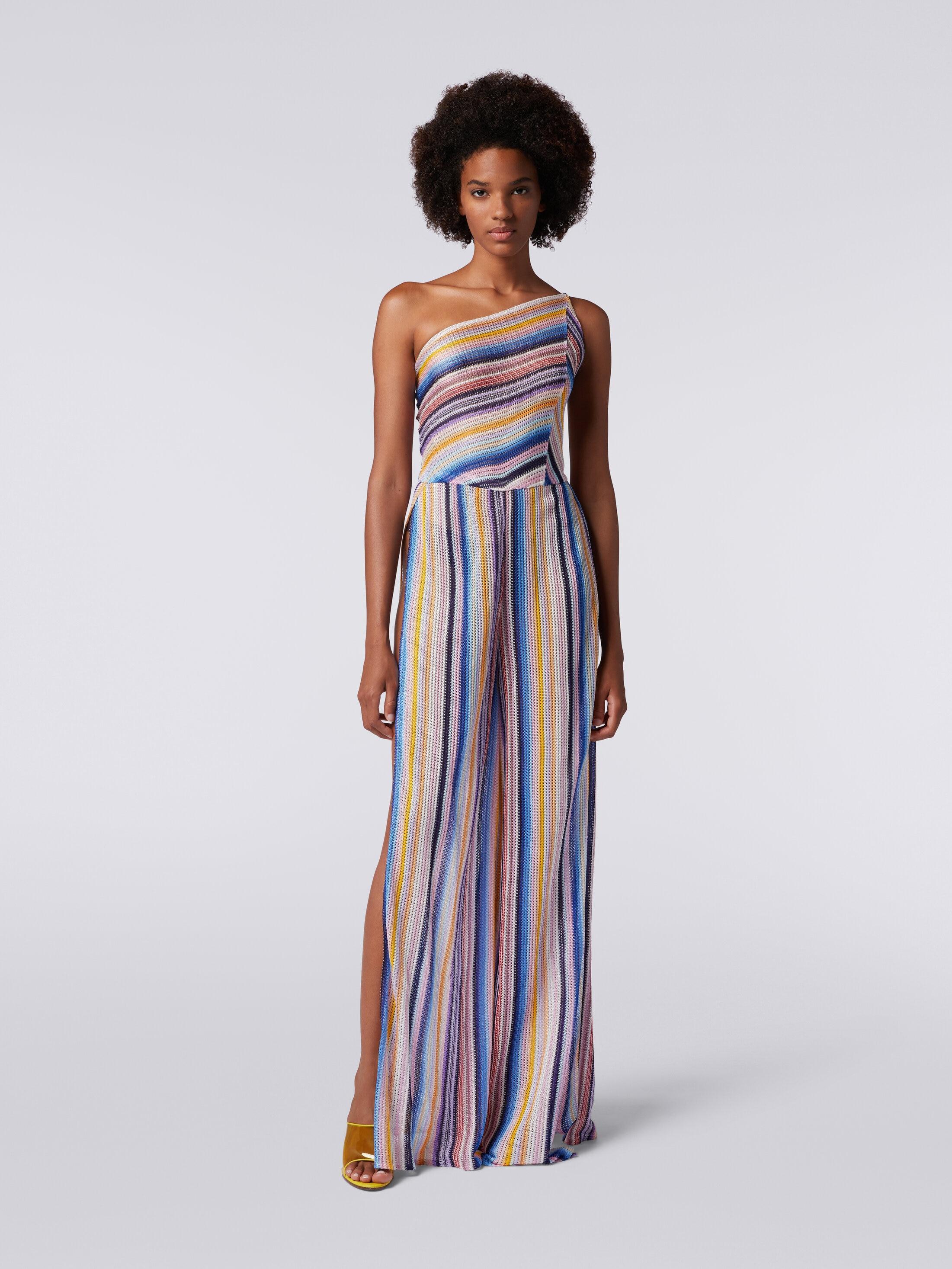 One-shoulder jumpsuit in striped crochet Product Image