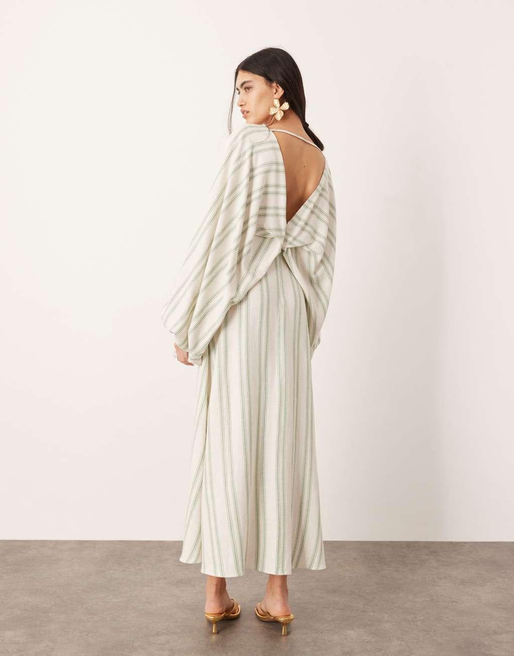 ASOS EDITION v neck drapey maxi dress in linen mix stripe Product Image