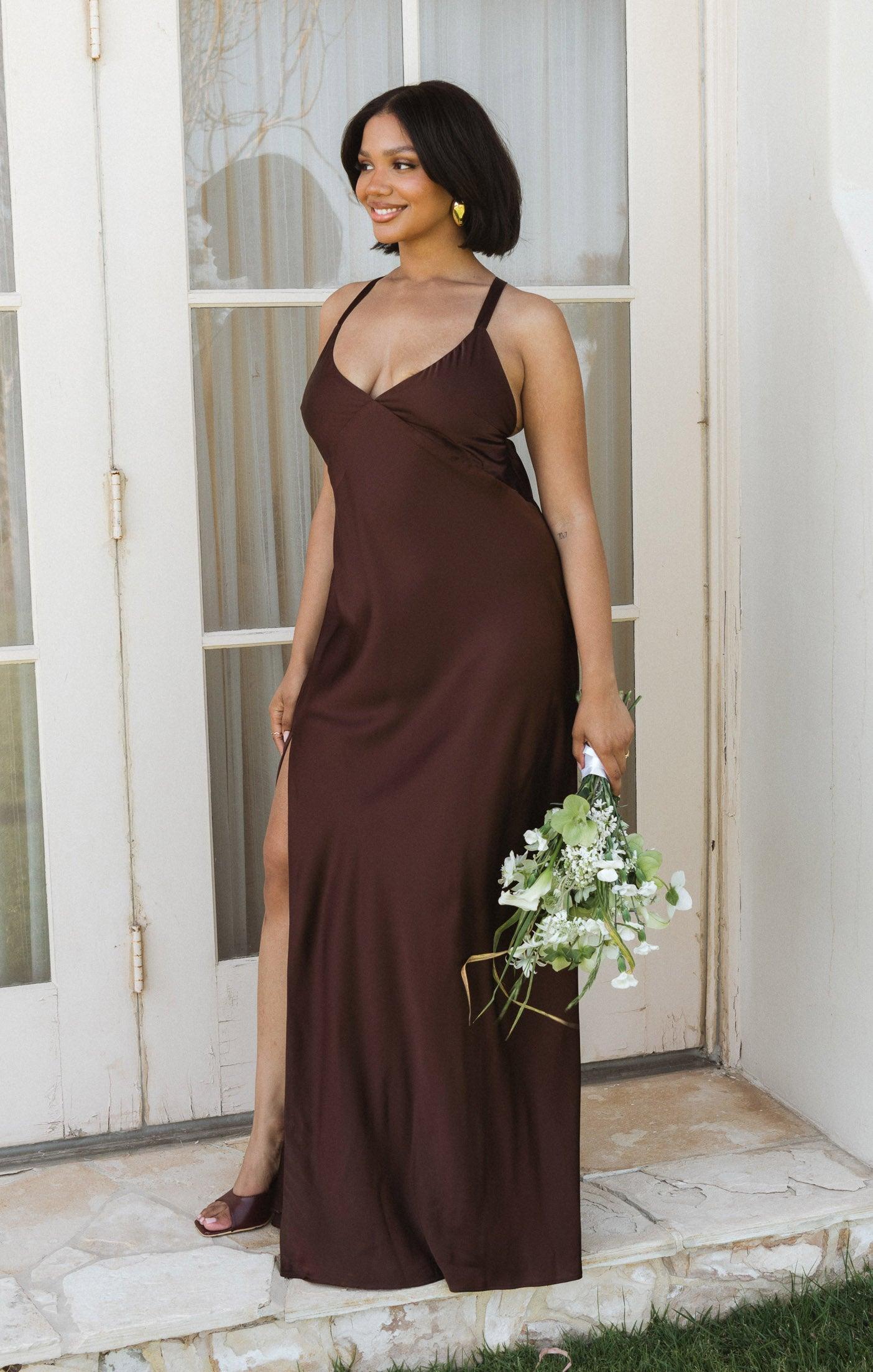 Anderson Maxi Dress ~ Chocolate Luxe Satin Product Image