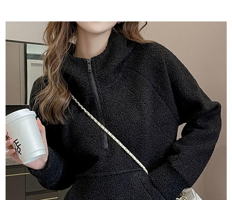 Plain Half-Zip Fleece Hoodie Product Image