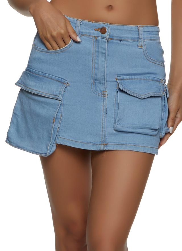 Womens Denim Cargo Pocket Mini Skirt Product Image