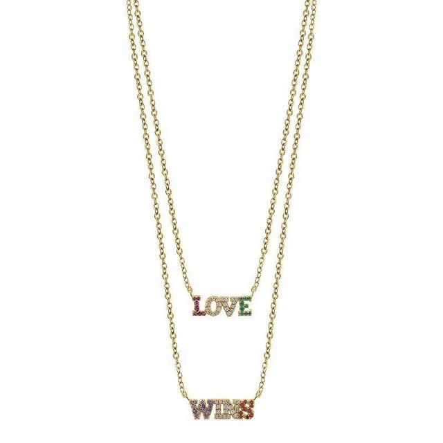 OLIVIA AND HARPER 14k Gold Over Silver Multi-Color Cubic Zirconia 2 Strand LOVE WINS Pendant Necklace, Womens Gold Tone Product Image