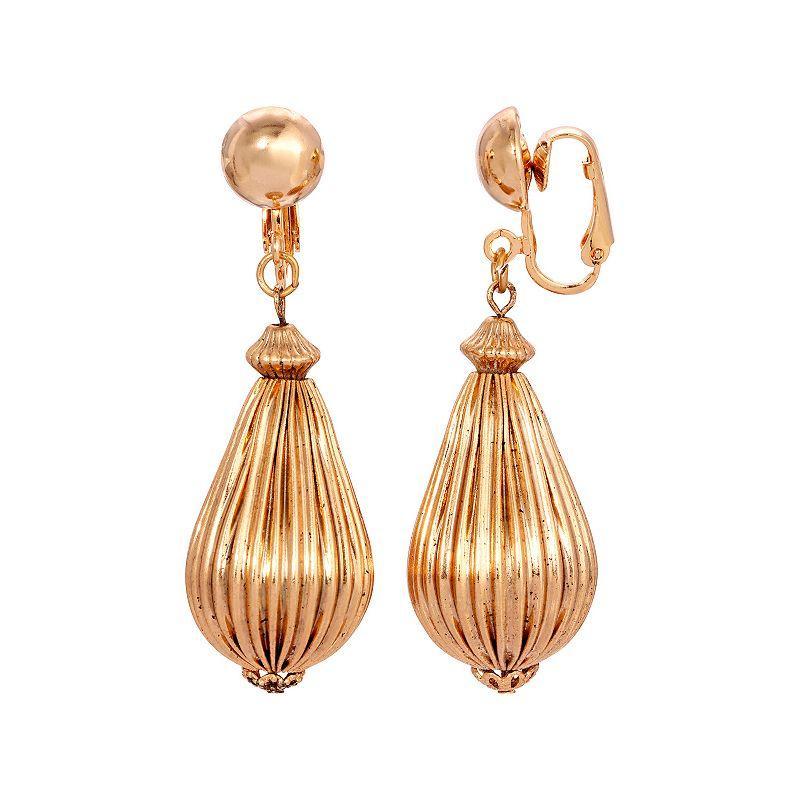 1928 Fluted Bead Clip-On Earrings, Womens, Gold Tone Product Image