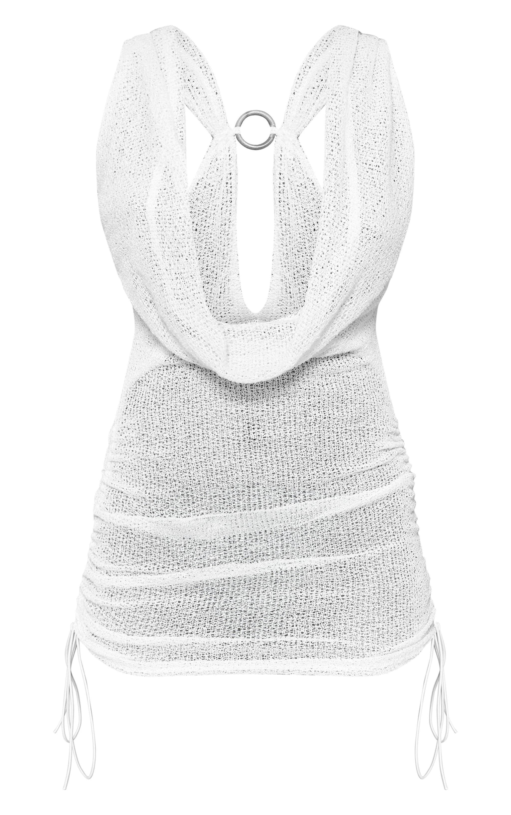 Petite White Knitted Extreme Cowl Ruched Mini Dress Product Image