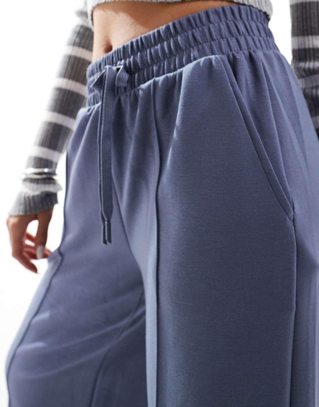 Bershka tie waist wide leg sweatpants in gray blue Product Image