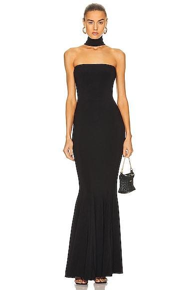 Norma Kamali Turtleneck Strapless Fishtail Gown Black. (also in XL). Product Image