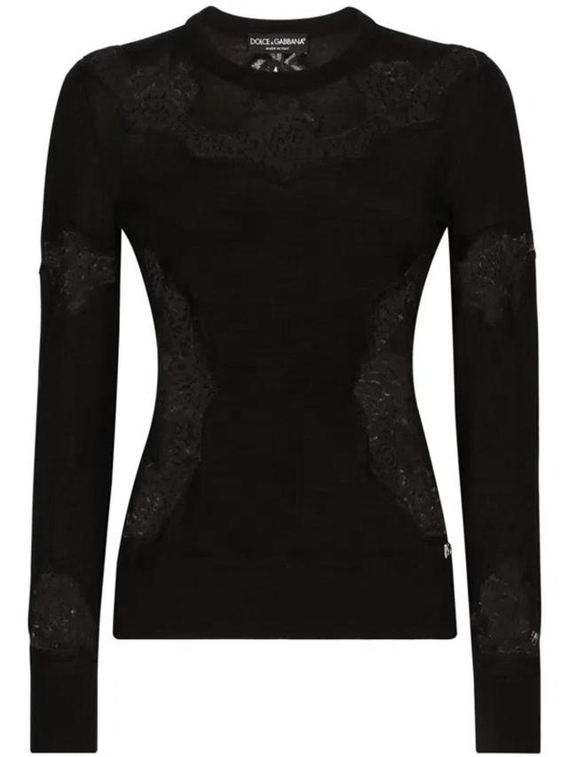 Lace-embroidered Crew-neck Jumper In Black Product Image