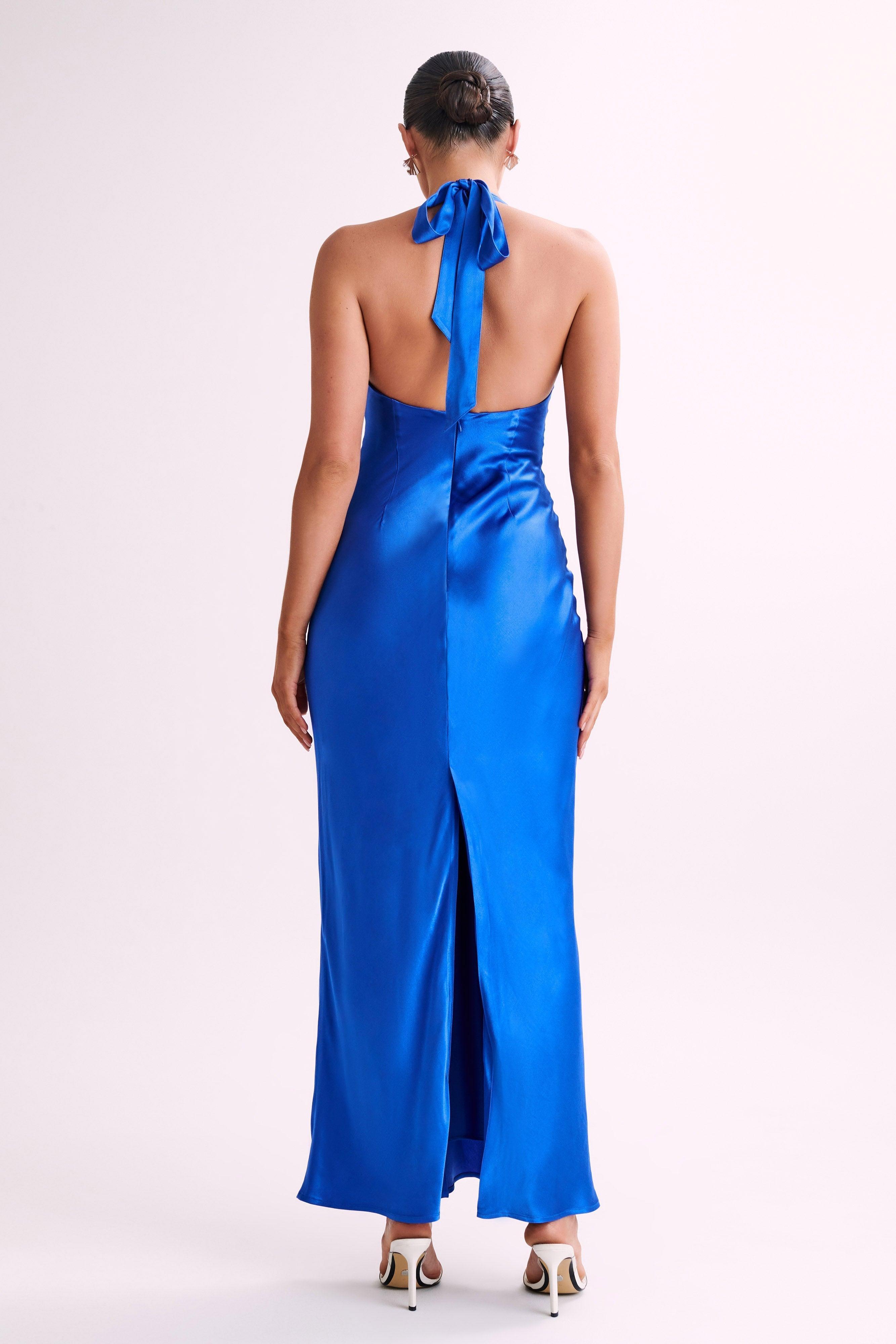 Sabra Satin Halter Maxi Dress - Periwinkle Product Image