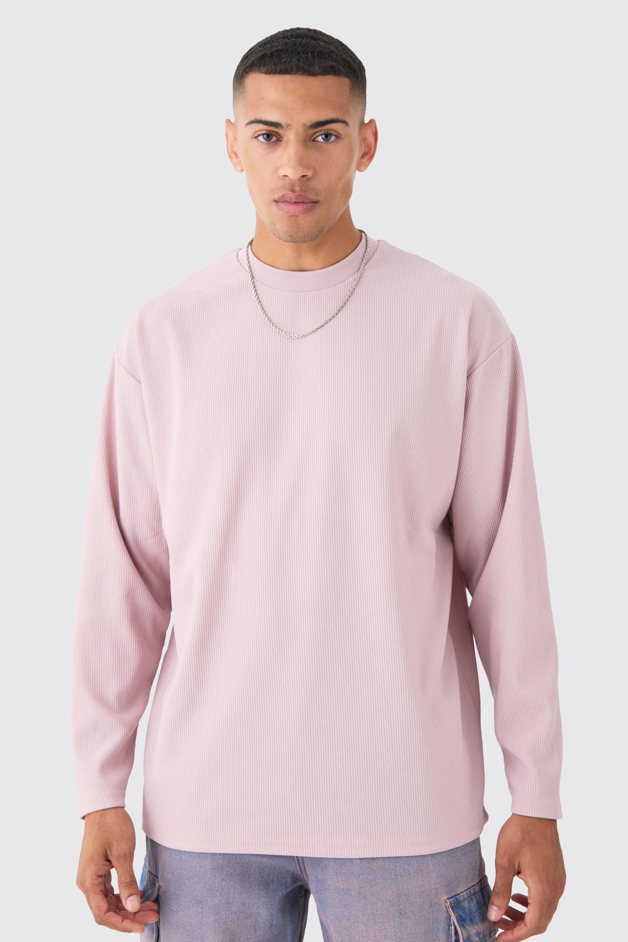 Oversized Long Sleeve Ottoman Rib T-Shirt | boohooMAN USA Product Image