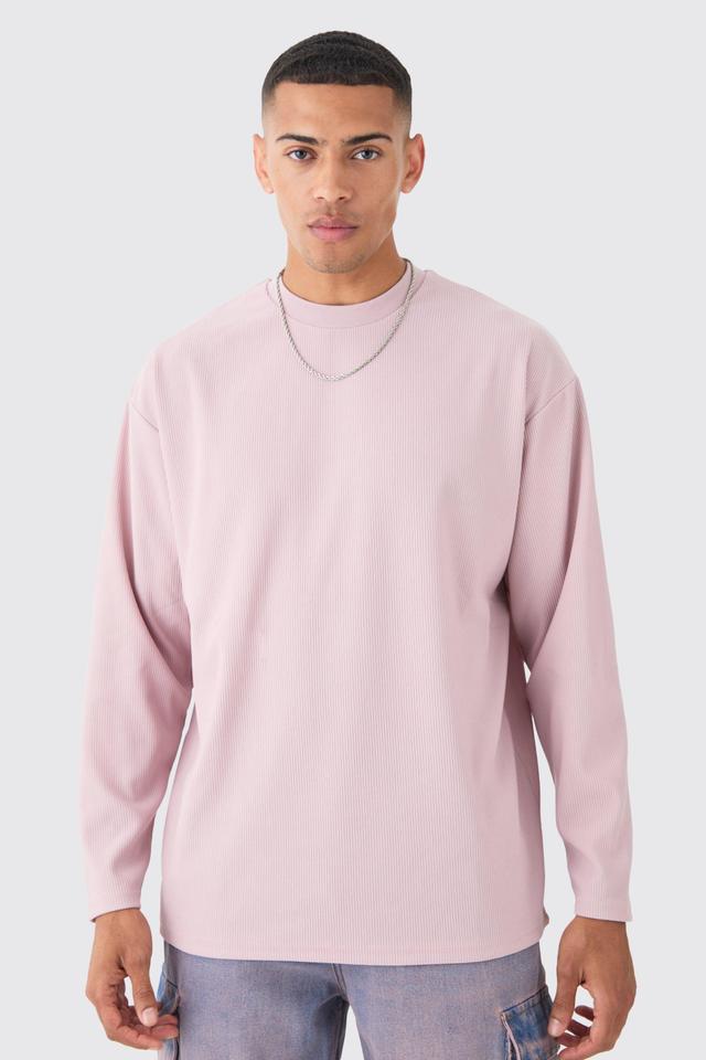 Oversized Long Sleeve Ottoman Rib T-Shirt | boohooMAN USA Product Image