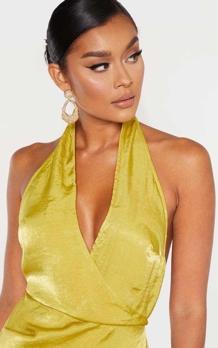 Light Lime Hammered Satin Halterneck Maxi Dress Product Image