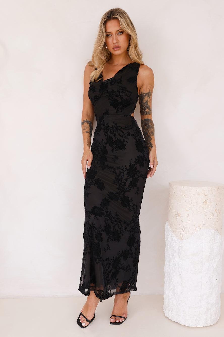 Flirty Moments Mesh Maxi Dress Black Product Image