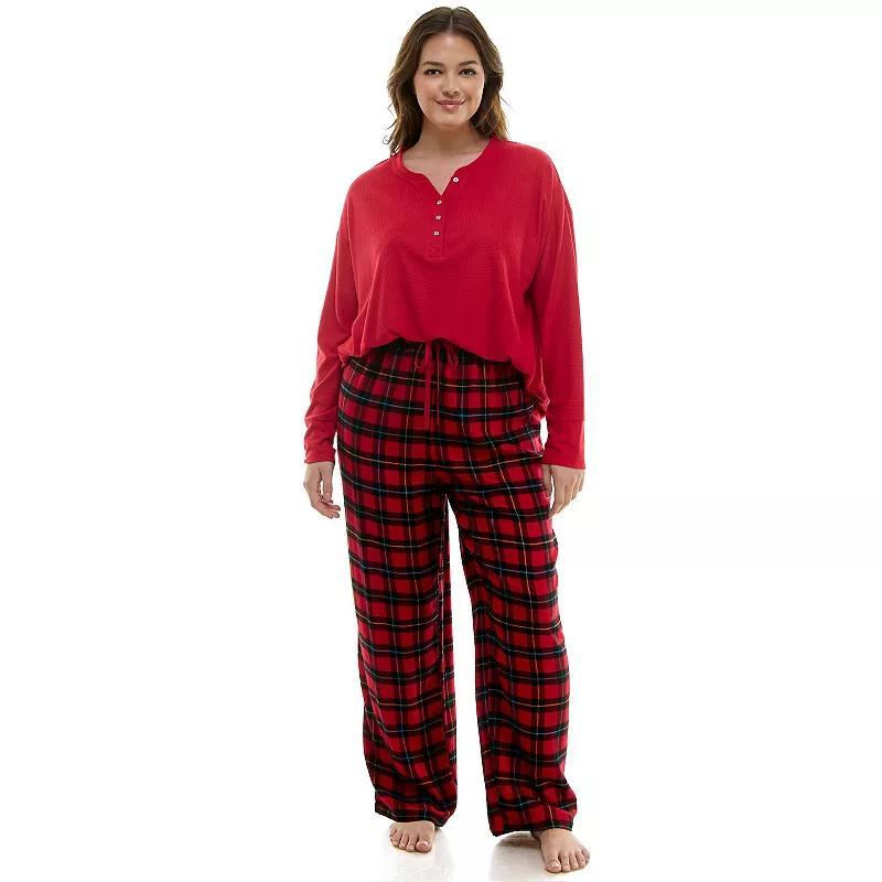 Plus Size Croft & Barrow Long Sleeve Henley Pajama Top & Flannel Pajama Pants Set, Womens Product Image