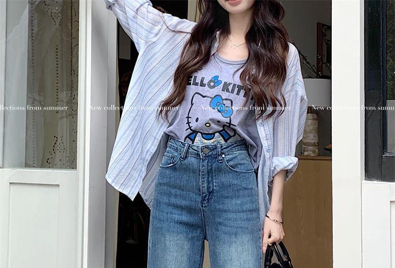 High Waist Washed Wide Leg Jeans Product Image