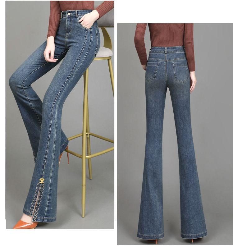 High Waist Washed Bootcut Jeans Product Image