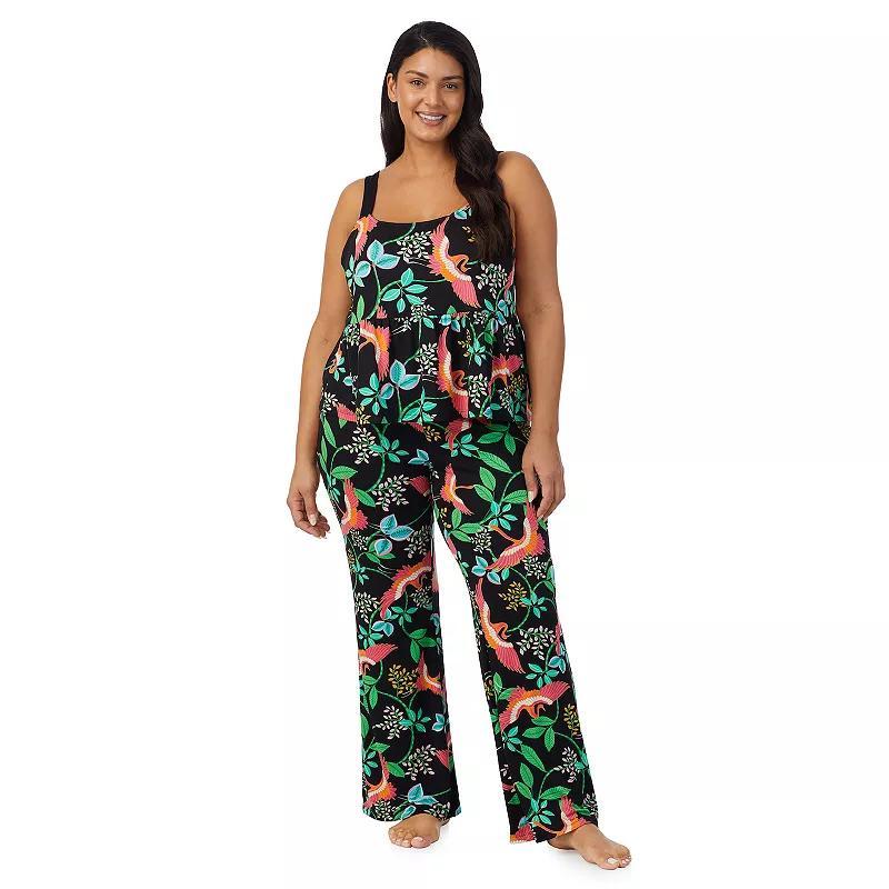 Plus Size Beauty Sleep Social Cozy Jersey Crop Pajama Tank Top & Flare Pajama Pants Set, Womens Product Image