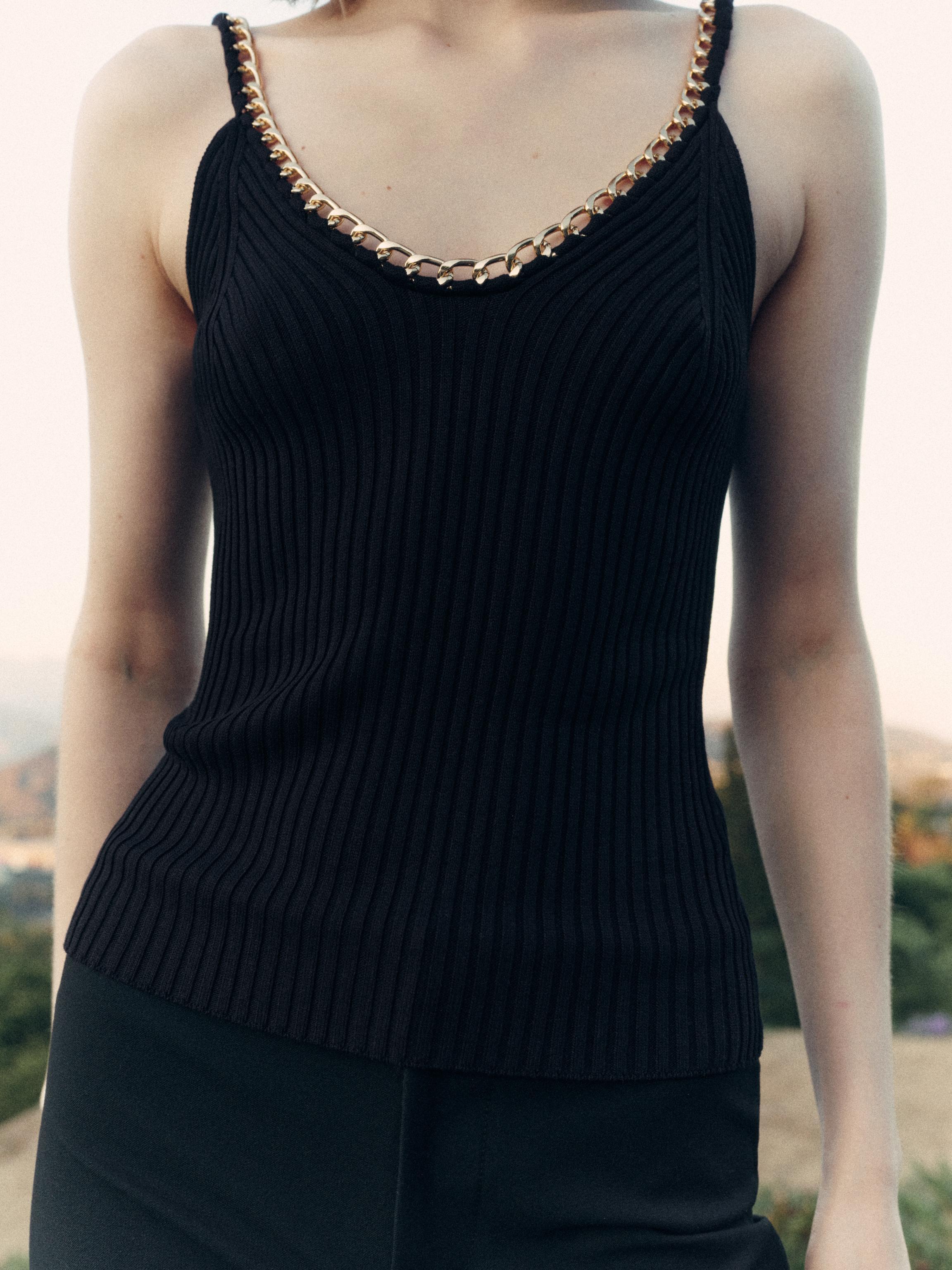 CHAIN TRIM RIBBED KNIT TOP Product Image