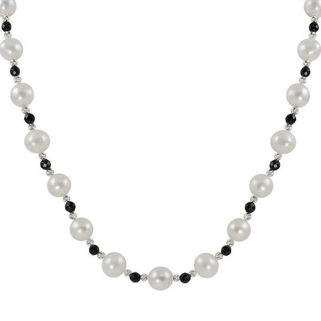 Sterling Silver Freshwater Cultured Pearl and Onyx Bead Necklace, Womens Product Image