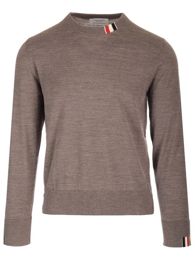 THOM BROWNE Rwb Stripe Detailed Crewneck Jumper In Beige Product Image