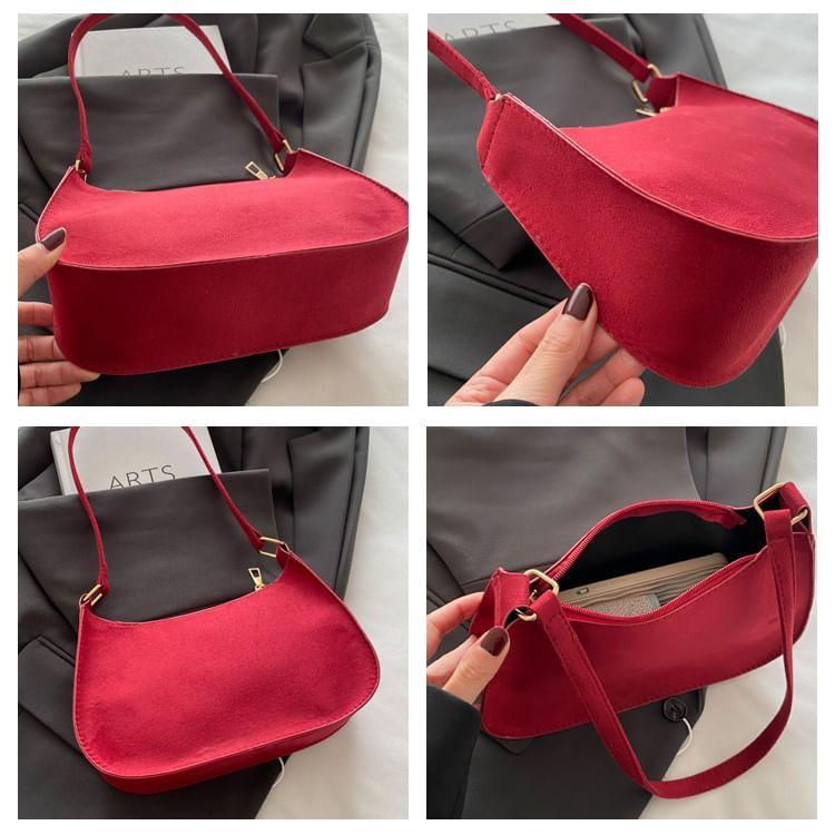 Plain Faux Suede Shoulder Bag Product Image