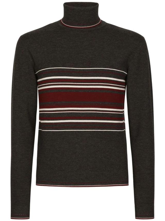 Striped Roll-neck Wool Jumper In Black Product Image