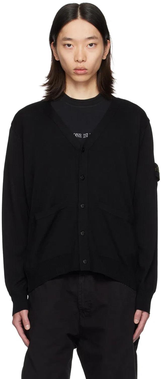 STONE ISLAND Black Patch Cardigan Product Image