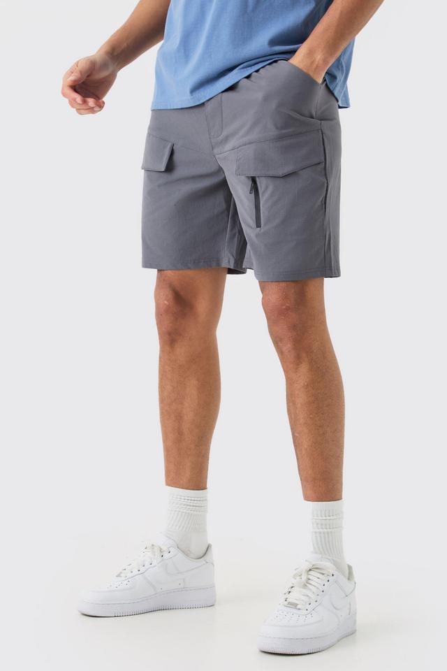 Elasticated Waist Relaxed Technical Stretch Cargo With Zip | boohooMAN USA Product Image