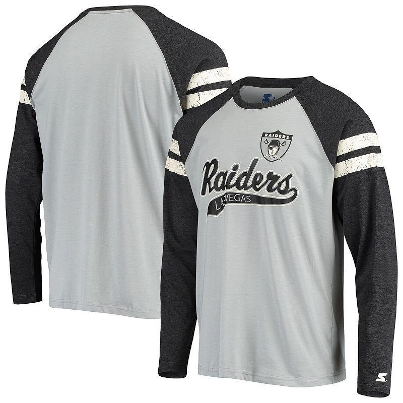 Mens Starter Silver/Black Las Vegas Raiders Throwback League Raglan Long Sleeve Tri-Blend T-Shirt Product Image