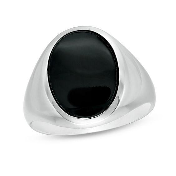 Men's Oval Onyx Signet Ring in Sterling Silver Product Image