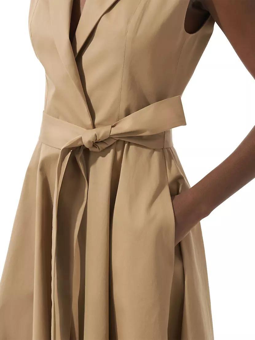 Stretch-Cotton Sleeveless Tie-Waist Trench Midi Dress Product Image