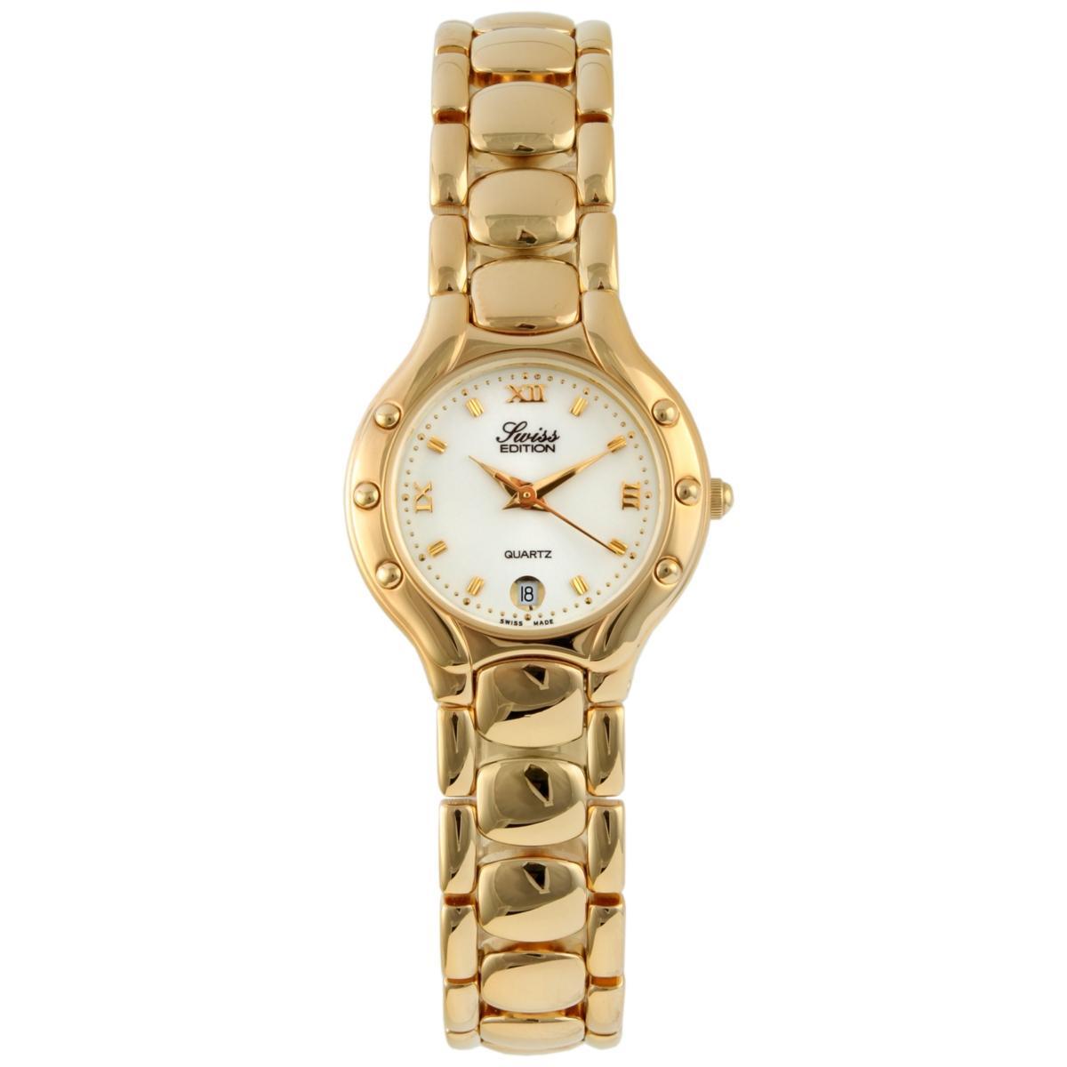 Swiss Edition Womens 23k Gold Plated Dress Bracelet Watch - Gold Product Image