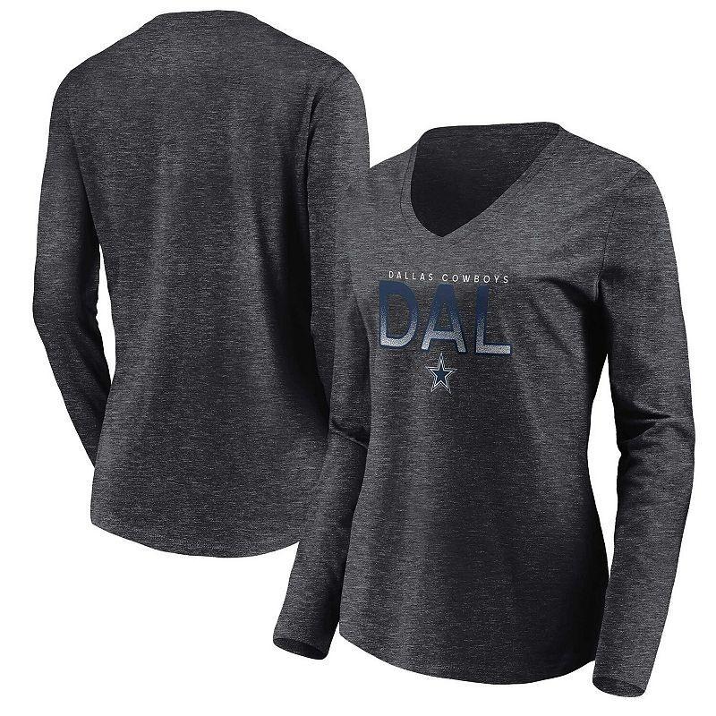 Womens Fanatics Branded Heather Charcoal Dallas Cowboys Component Long Sleeve V-Neck T-Shirt Product Image