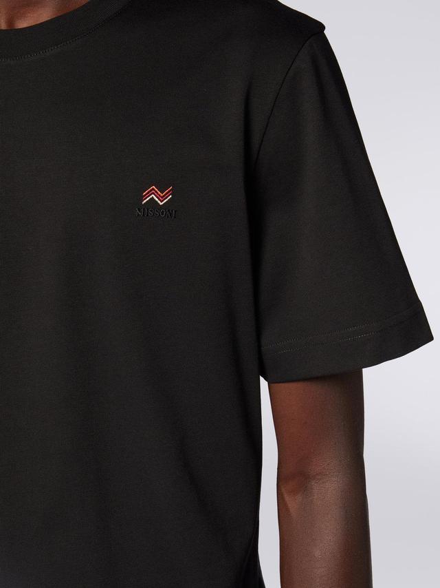 Crew-neck cotton T-shirt with embroidery and logo Black | Missoni Product Image