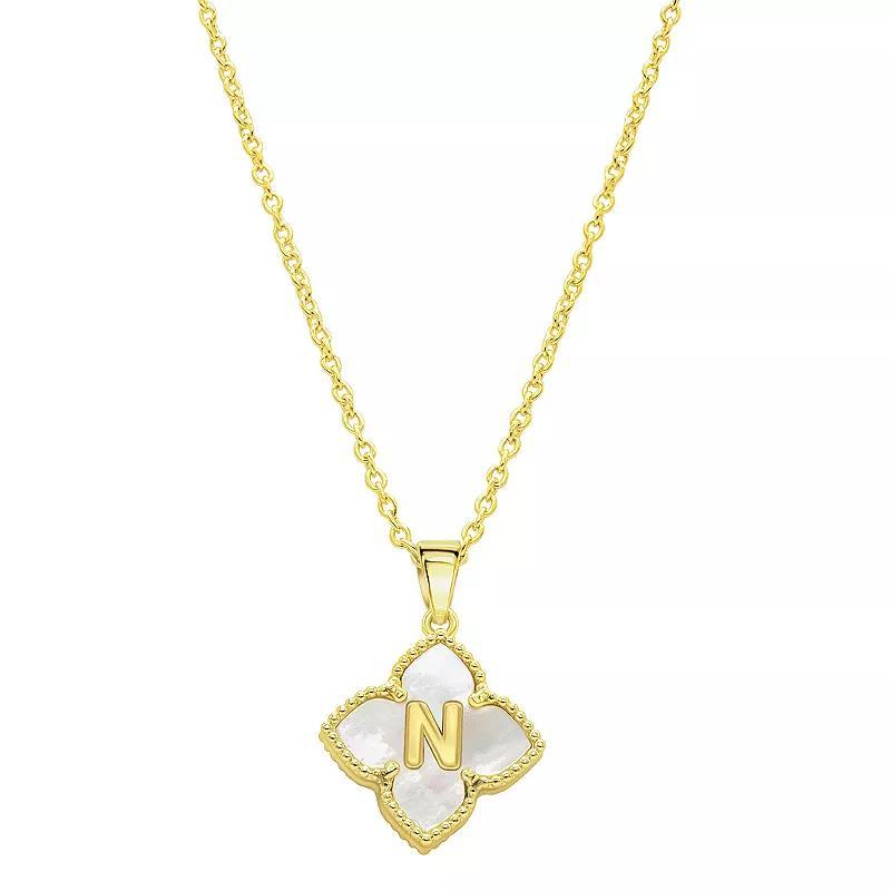 Adornia Gold Tone Adjustable White Mother of Pearl Initial Floral Necklace, Womens Product Image