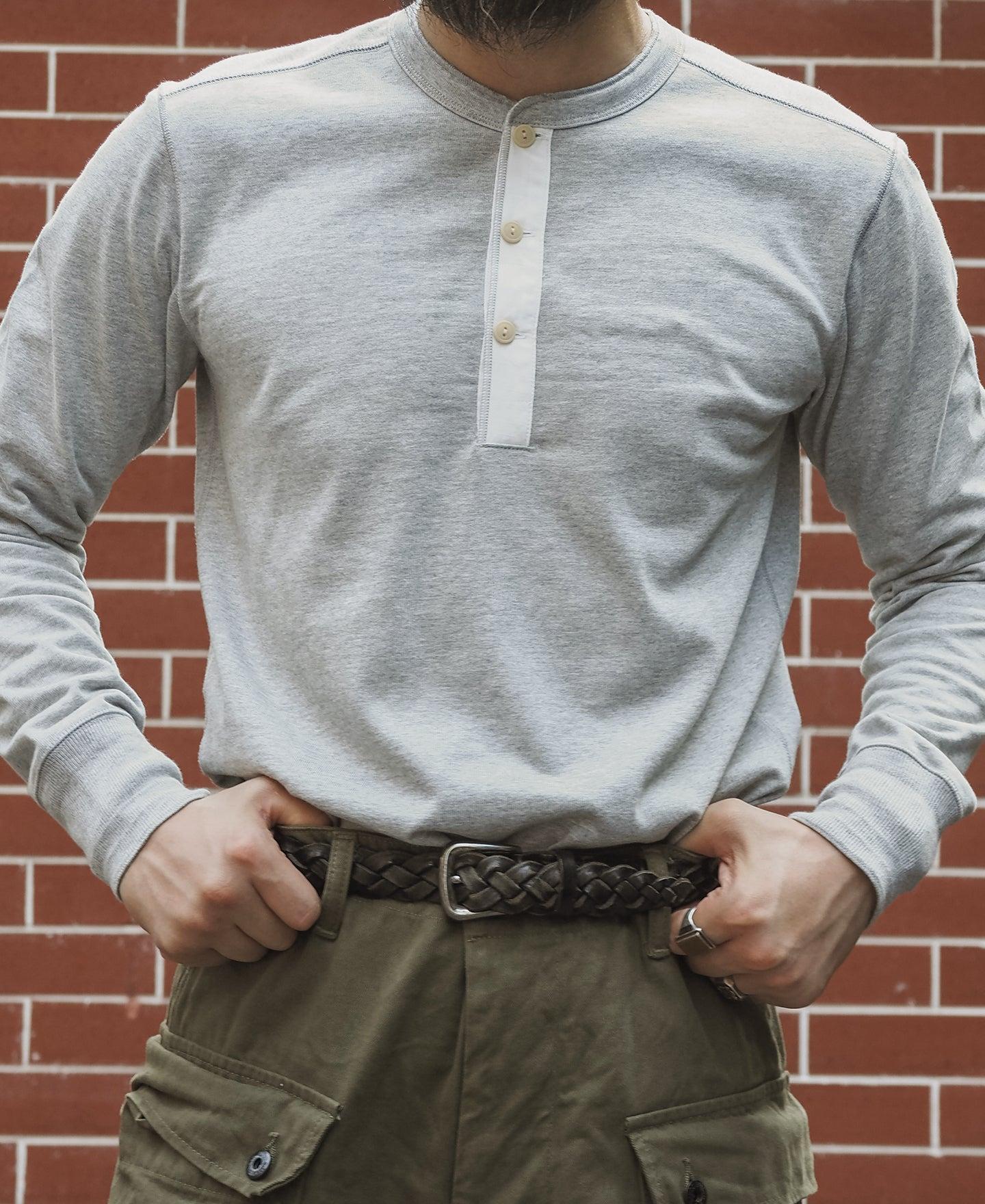 Vintage Long Sleeve Henley Shirt - Gray Product Image