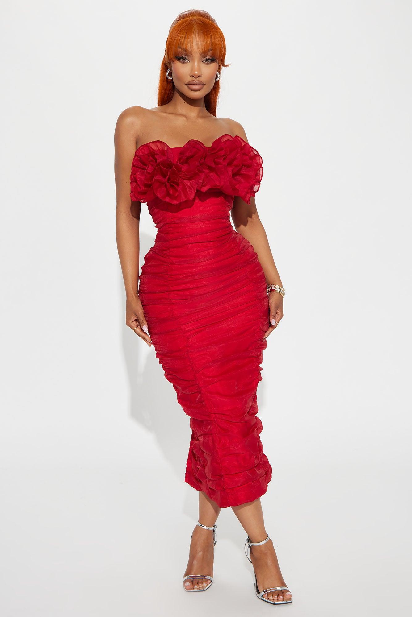 Call Me Queen Organza Midi Dress - Red Product Image