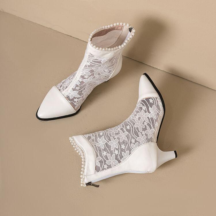 Block Heel Lace Short Boots Product Image