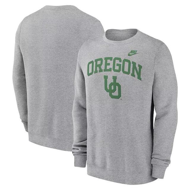 Mens Nike Heather Gray Oregon Ducks Legacy Classic Tackle Twill EmbroideredArch Over Logo Pullover Sweatshirt Product Image