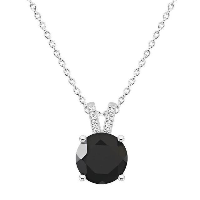 Alyson Layne Sterling Silver Round Black Onyx Diamond Accent Pendant Necklace, Womens Product Image