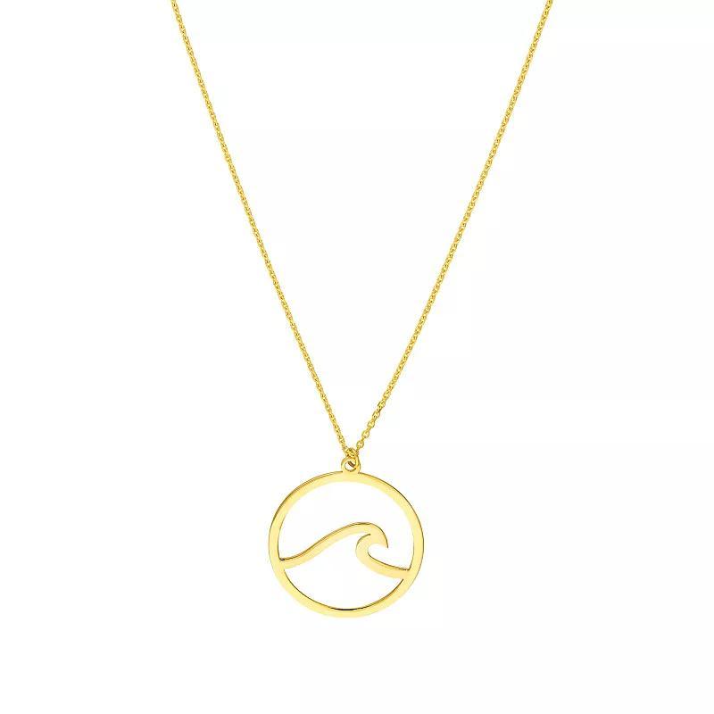 14k Gold Wave In Circle Pendant Necklace, Womens Product Image